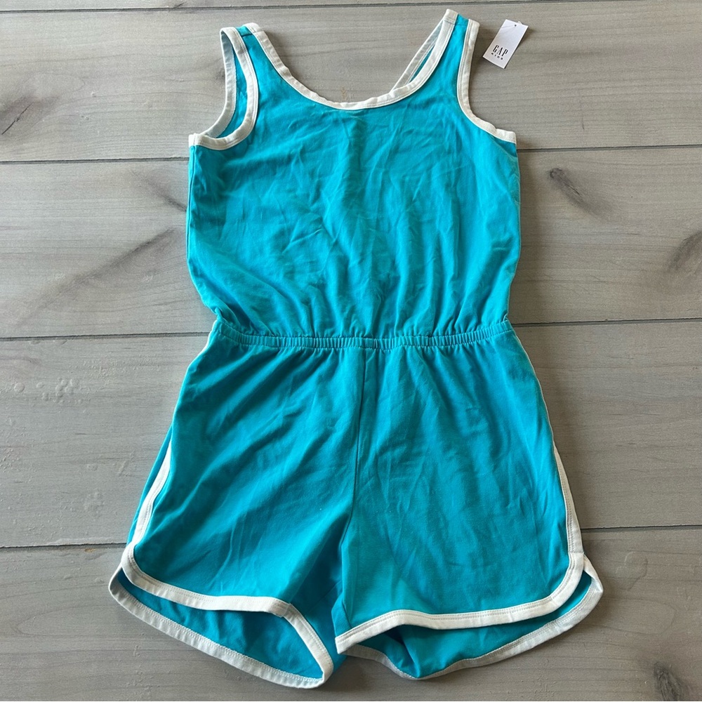 NWT GAP Kids Blue Tank Romper with White Trim & Back Cutout